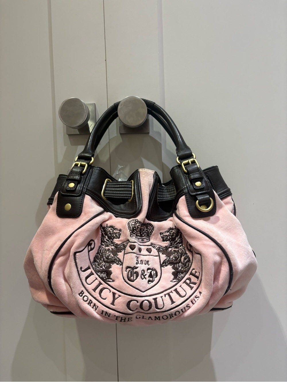Rare Vintage Juicy Couture Pink Velour Crest Daydreamer Bag Y2K